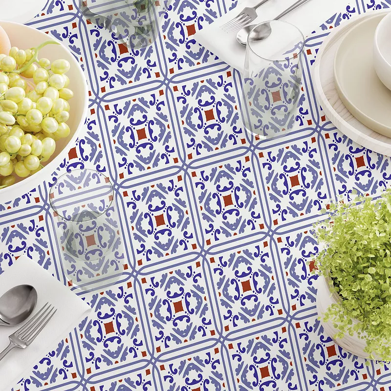 Square Tablecloth， 100% Polyester， 70x70， Ceramic Tile Pattern