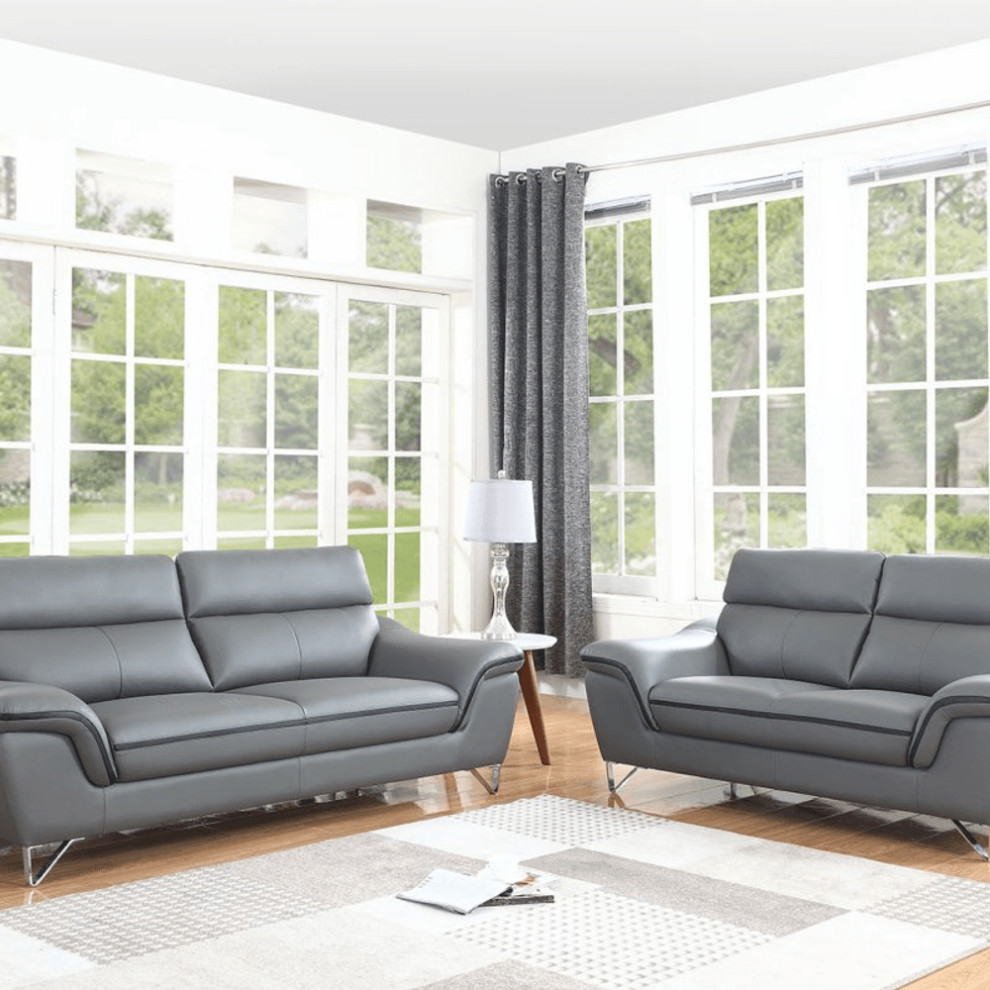 69  x27quotX 36  x27quot X 40  x27quotModern Gray Leather Sofa And Loveseat   Contemporary   Living Room Furniture Sets   by HomeRoots  Houzz