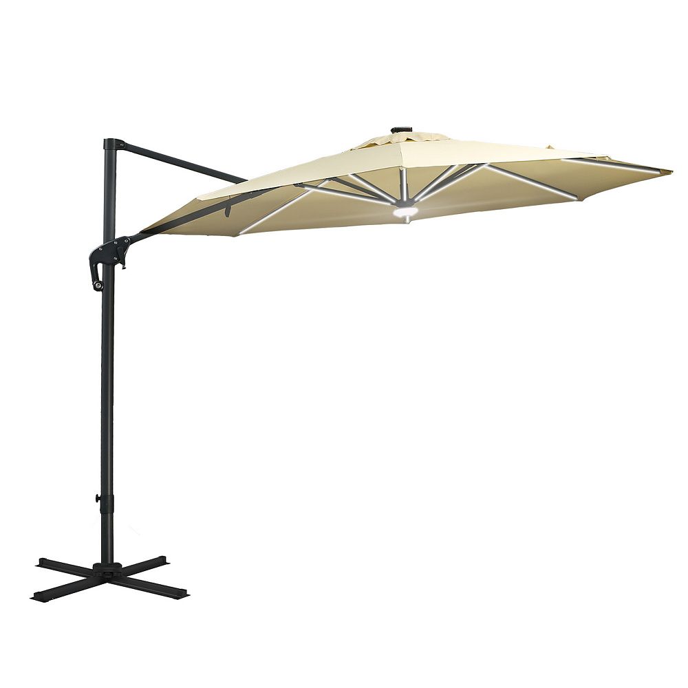 Outsunny 10' Offset Cantilever Patio Umbrella w/ LED Lights and Solar Panel Beige