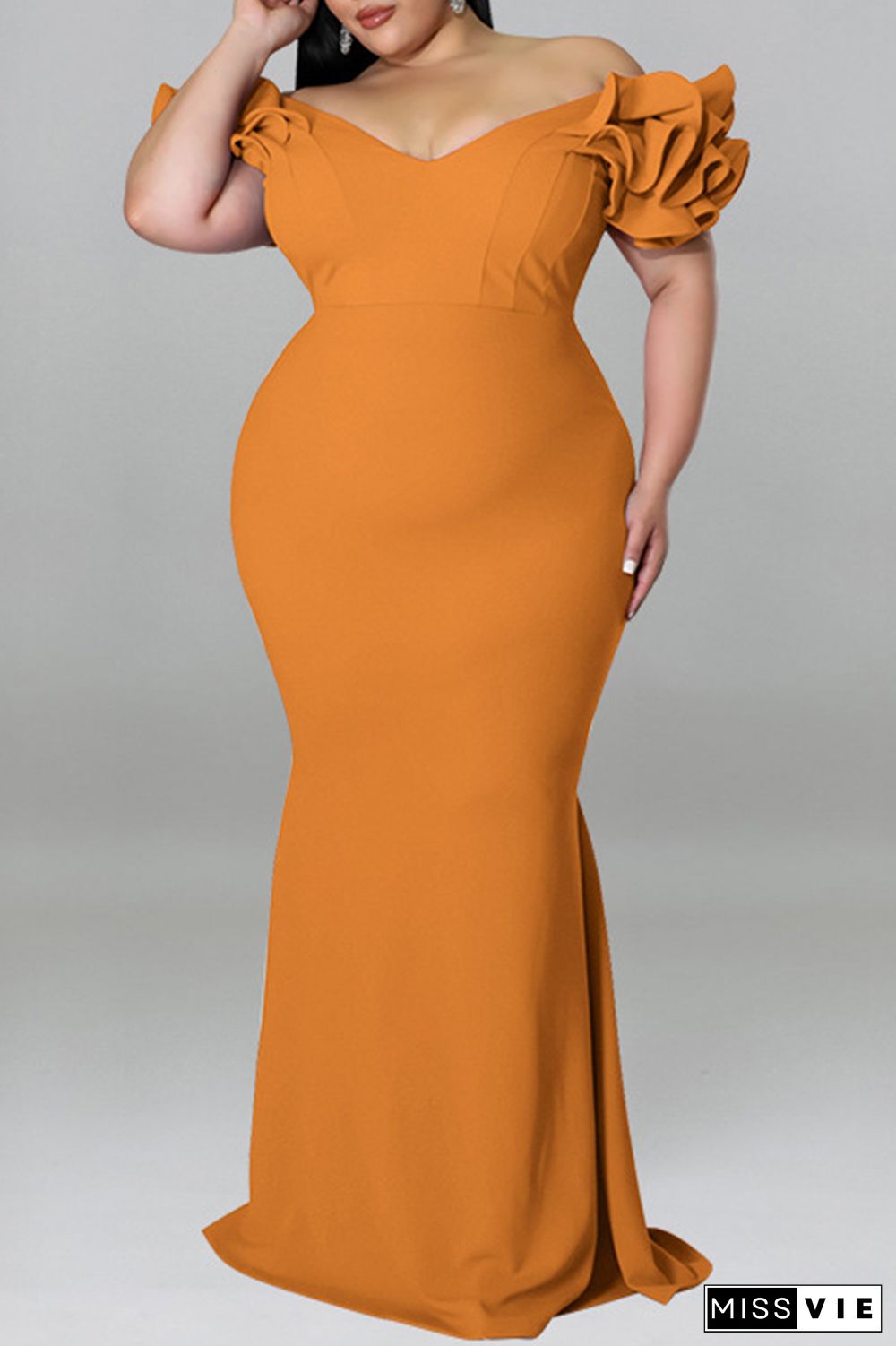 Formal Solid Patchwork Off the Shoulder Long Plus Size Dresses