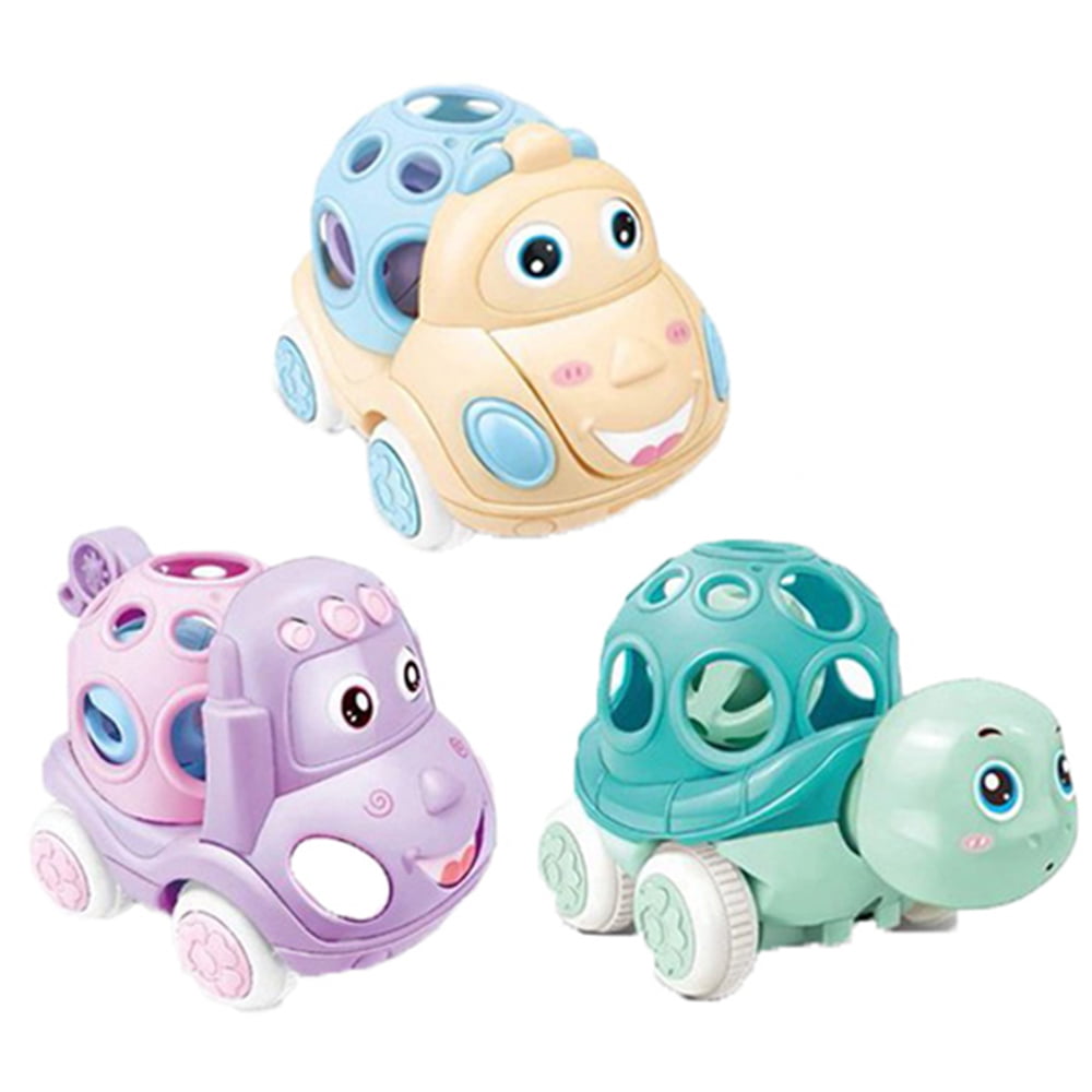 VATENIC 3Pcs Children's Rattles And Rolling Cars， Push-Pull Toys With Soft Rubber Rattles， Friction Power Cars Baby Learning Gifts Suitable For 6-12 Months Old Boys And Girls