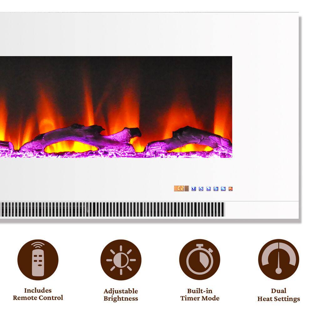 Cambridge 50 in. Wall-Mount Electric Fireplace in White with Multi-Color Flames and Driftwood Log Display CAM50WMEF-2WHT