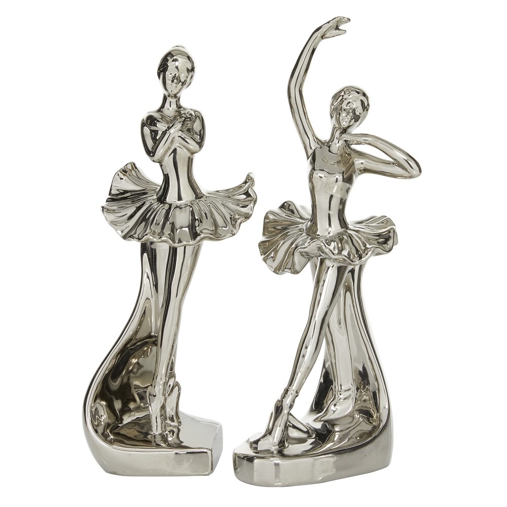 The Novogratz Silver Ceramic Dancer Sculpture (Set of 2)   4 x 2.75 x 11 and 3 x 2.5 x 10