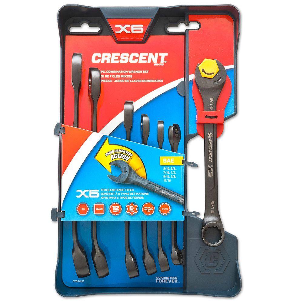 Crescent Ratcheting Open-End  Static Box-End SAE Combination Wrench Set (7-Piece) CX6RWS7