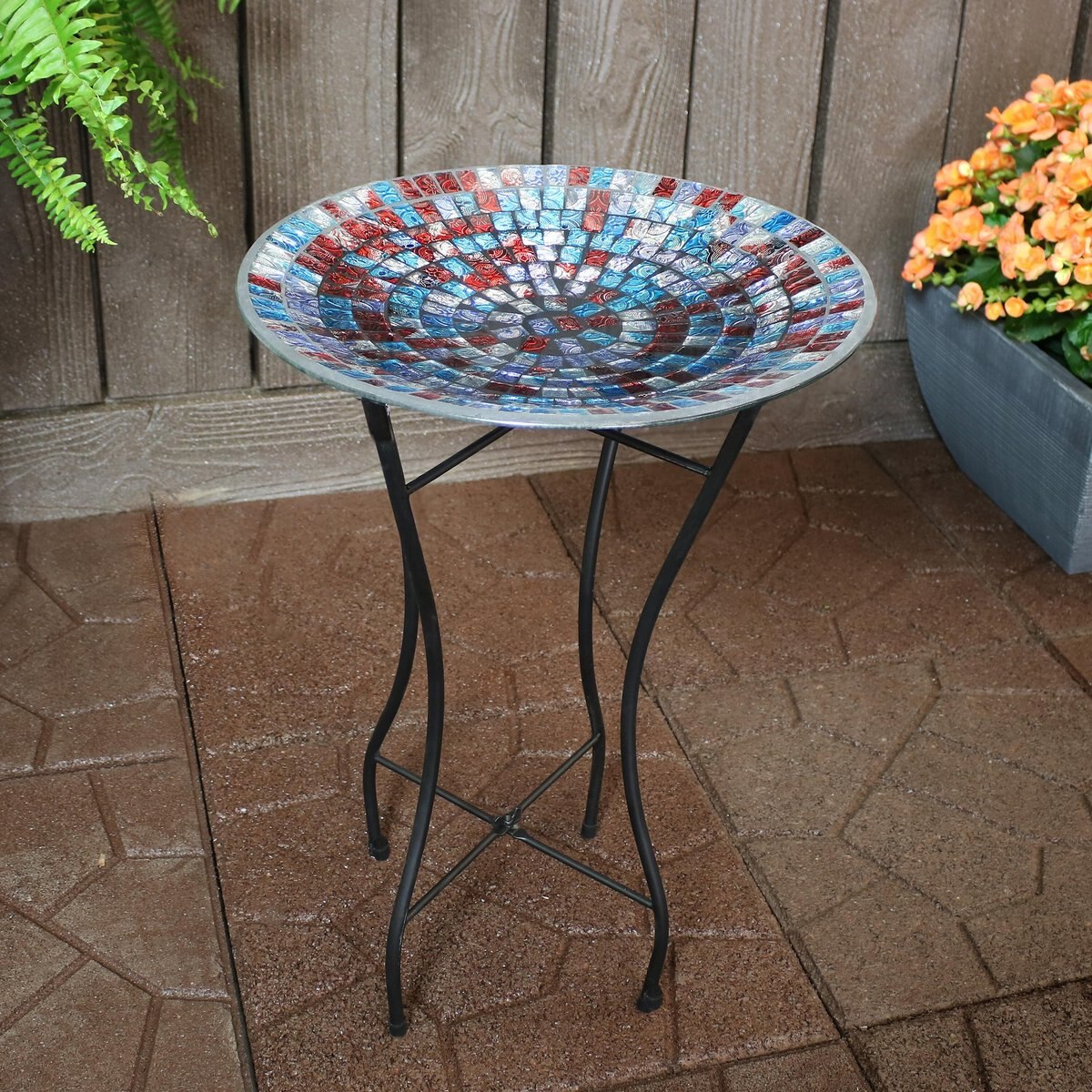 Sunnydaze Decor Multi-Color Tile Glass Bird Bath