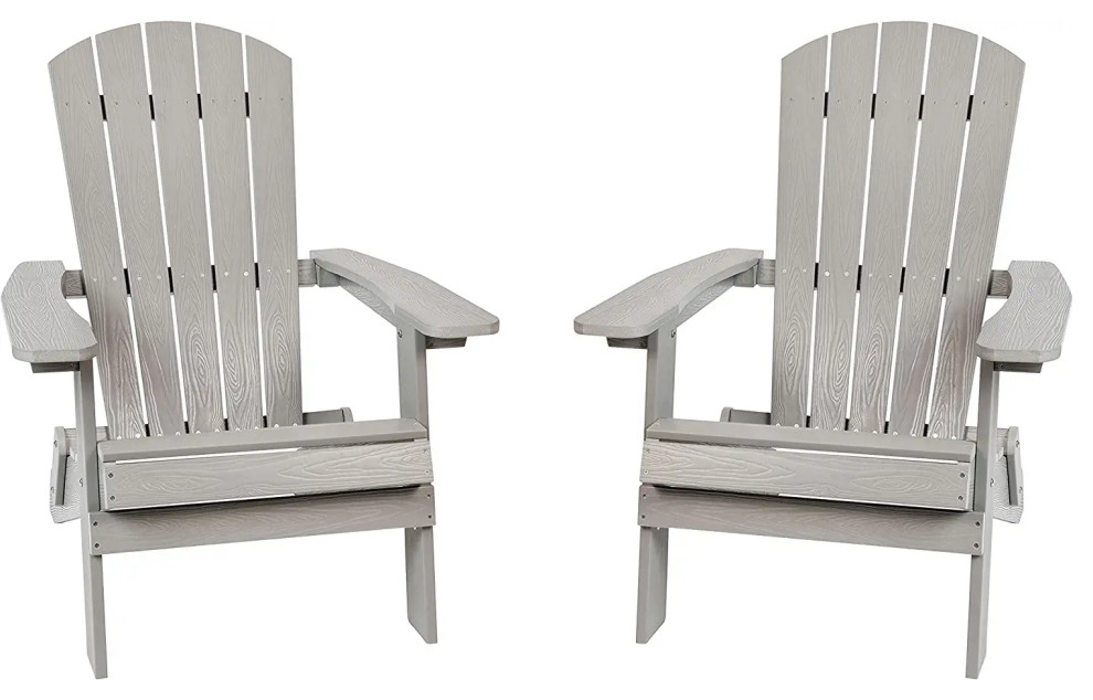 Set of 2 Folding Adirondack Chair  Comfortable Slanted Seat  ampWide Arms   Transitional   Adirondack Chairs   by Decor Love  Houzz