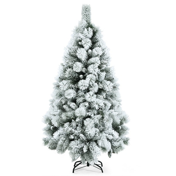 Flocked Hinged Artificial Christmas Slim Tree with Pine Needles