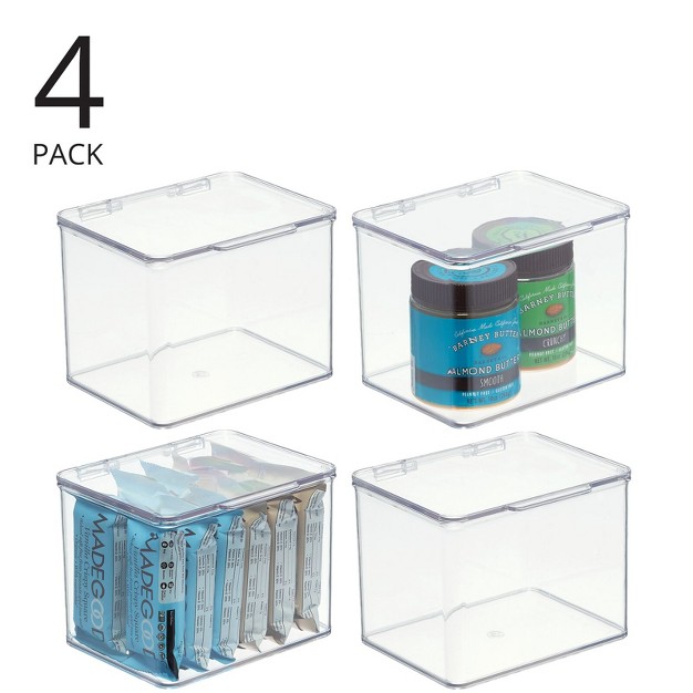 Mdesign Kitchen Pantry fridge Storage Organizer Box Hinge Lid 4 Pack