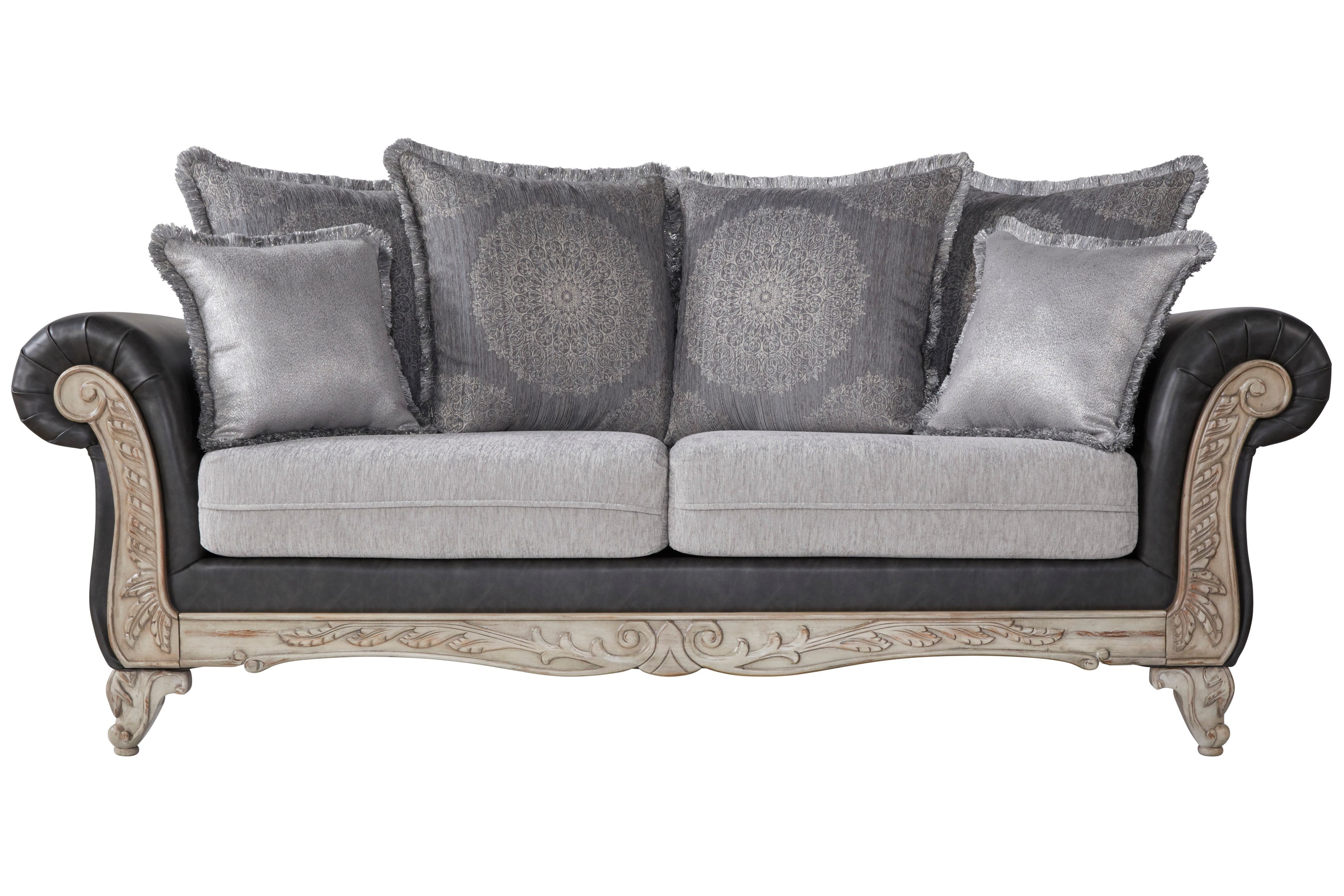 Roundhill San Marino Traditional 2-Tone Pillow Back Sofa and Loveseat Set, Fabric Upholstery, Gray