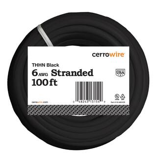 Cerrowire 100 ft. 6 Gauge Black Stranded Copper THHN Wire 112-4201CR