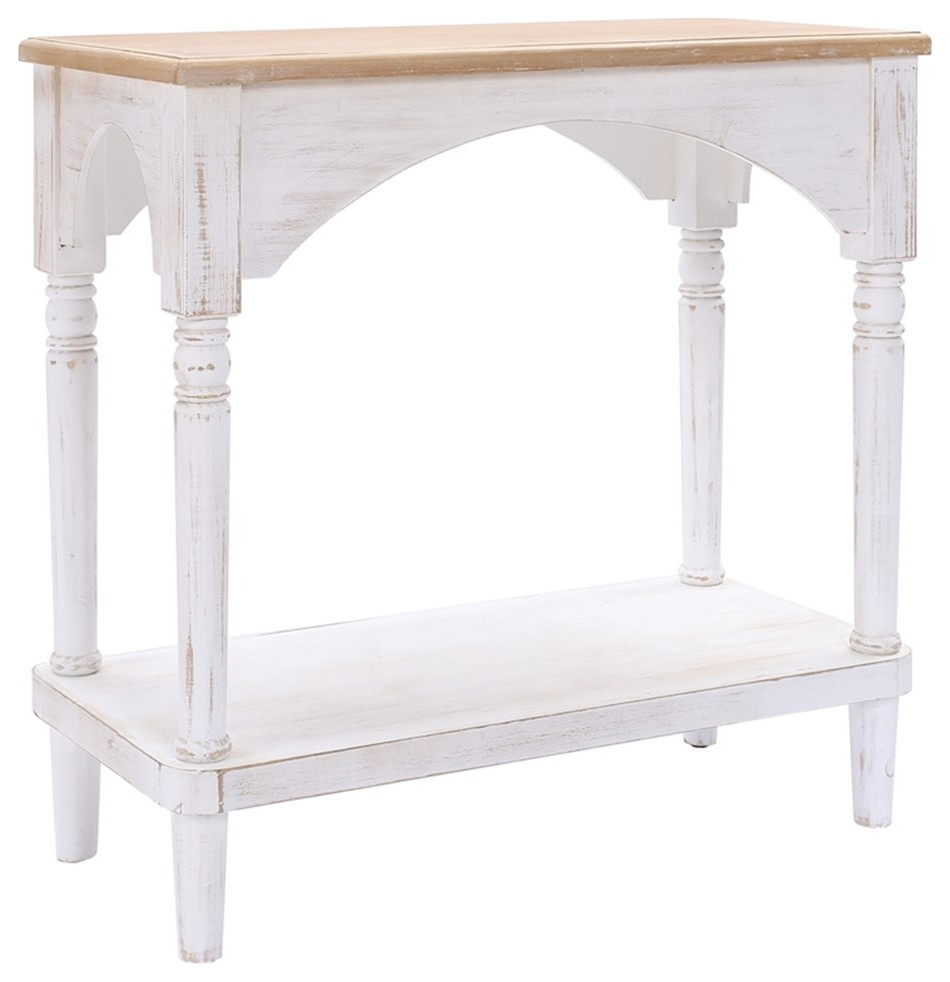 LuxenHome Farmhouse White and Natural Wood Single Shelf Console Table   French Country   Console Tables   by Homesquare  Houzz