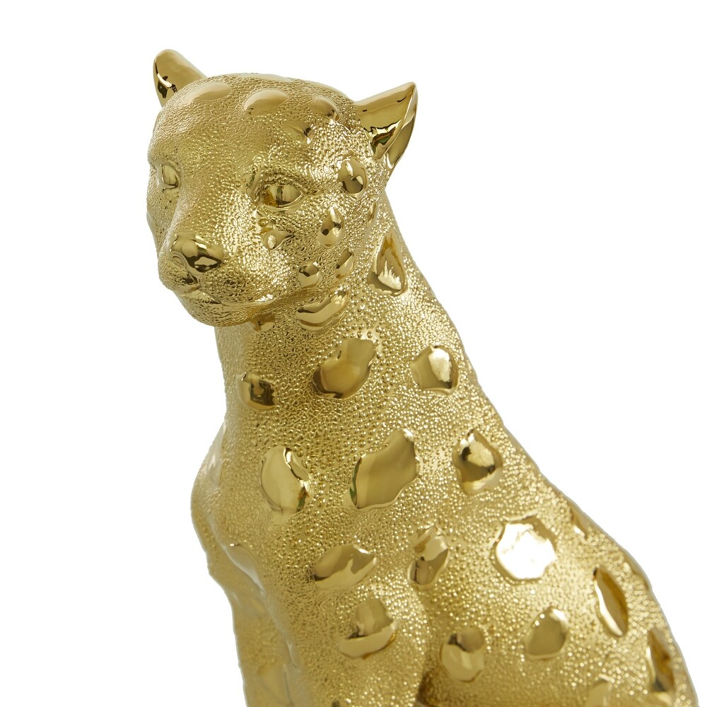Gold Resin Leopard Sculpture (Set of 2)   4 x 8 x 12 and 4 x 6 x 10