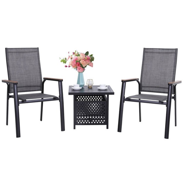 3pc Patio Dining Set With Small Square Table With Umbrella Hole amp Lightweight Sling Chairs Captiva Designs