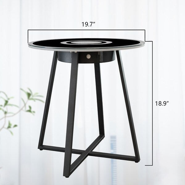 ExBrite Modern Side Magic Table with Bluetooth Speaker USB and LED Lights - 19.7 x 19.7 x 18.91