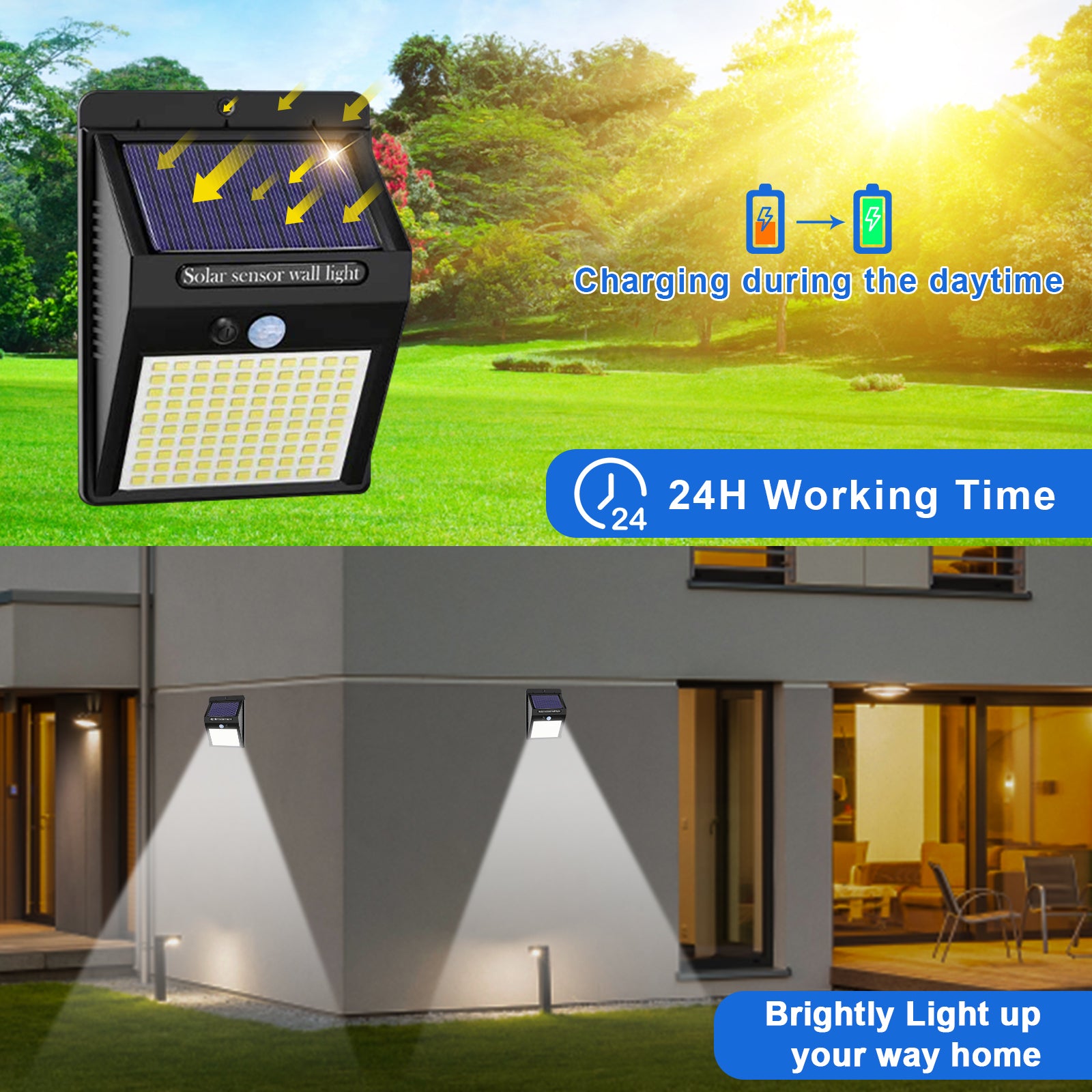 Sulishang Solar Lights Outdoor 6 Packs， Efficient Wireless Motion Solar Sensor Lights with 3 Light Modes， IP65 Waterproof Solar LED Light for Garden， Patio， Driveway Path Outdoor Scene