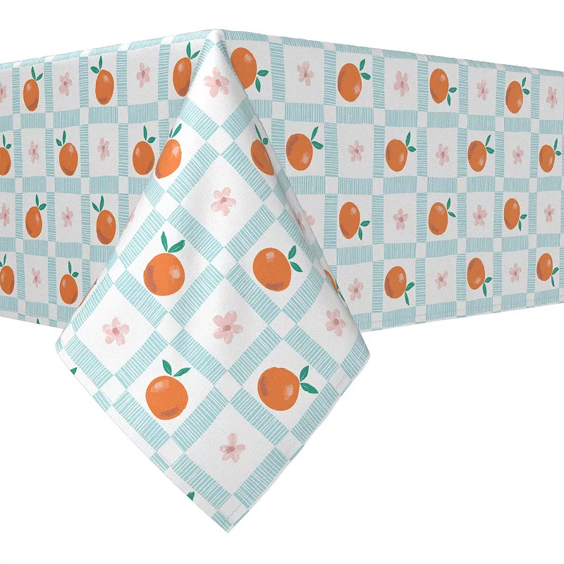 Rectangular Tablecloth， 100% Cotton， 60x84， Summer Orange and Floral Check