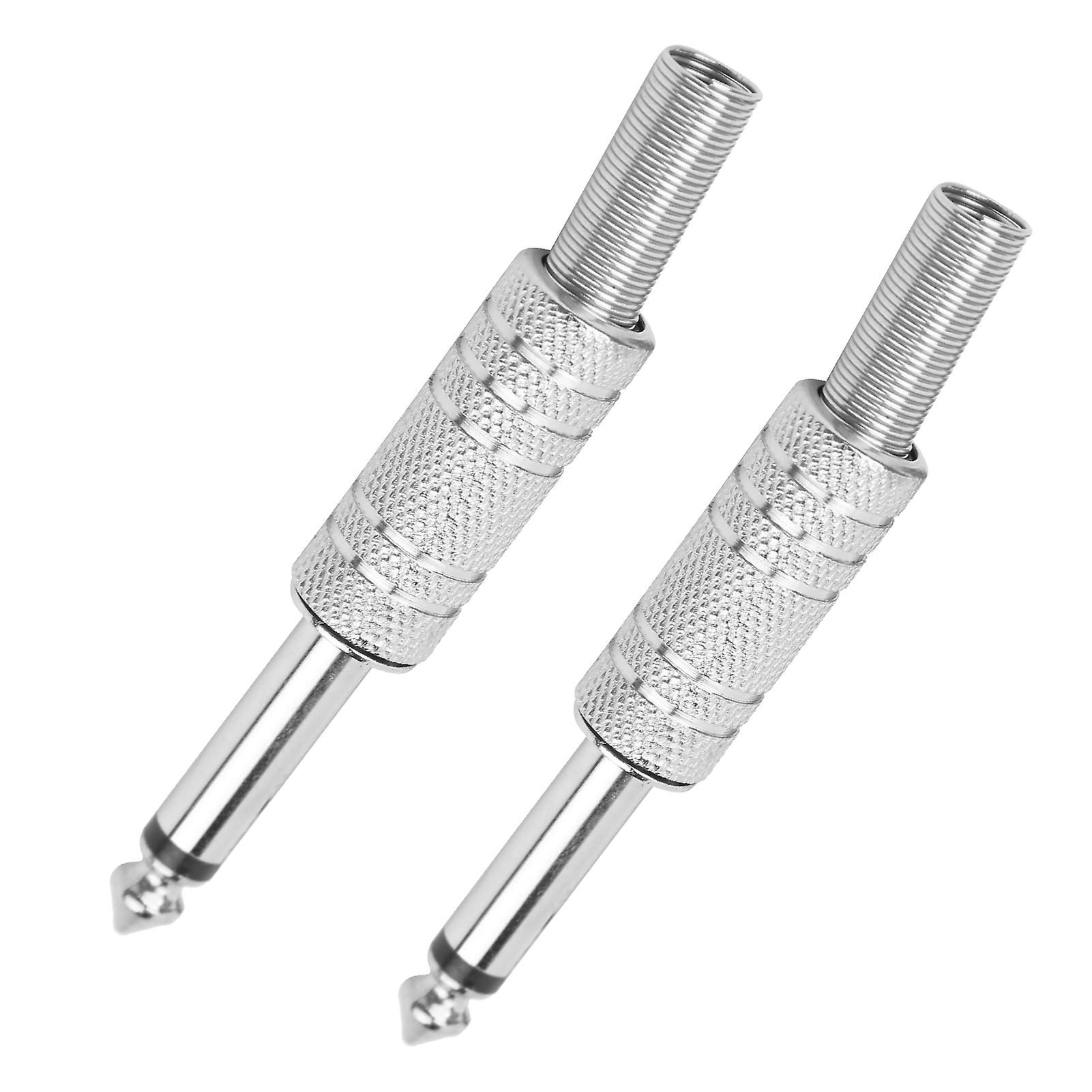 2pcs Audio Adapter Male Coupler Joiner Guitar Earphone Straight Jack Plug In Connector 6.35mmsingle Track