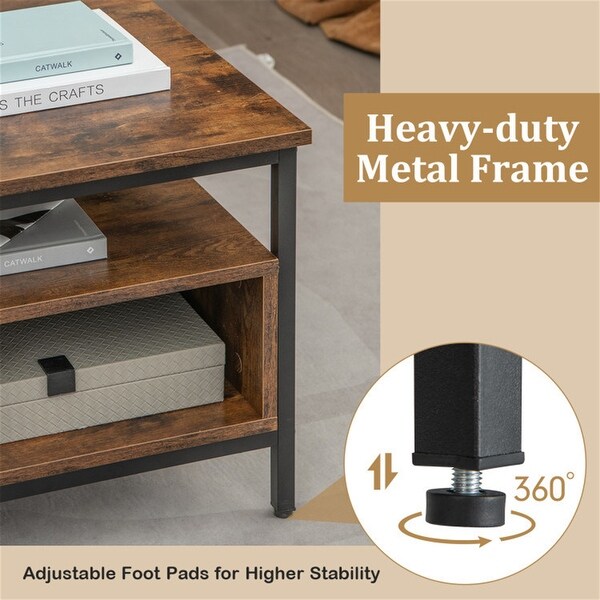 Heavy Duty Metal Frame 3 Tier Industrial Style Coffee Table