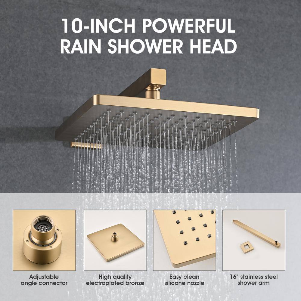 Tahanbath 3-Spray Wall Mounted Dual Shower Head and Handheld Shower Head in Brushed Gold X-W1219-W83536