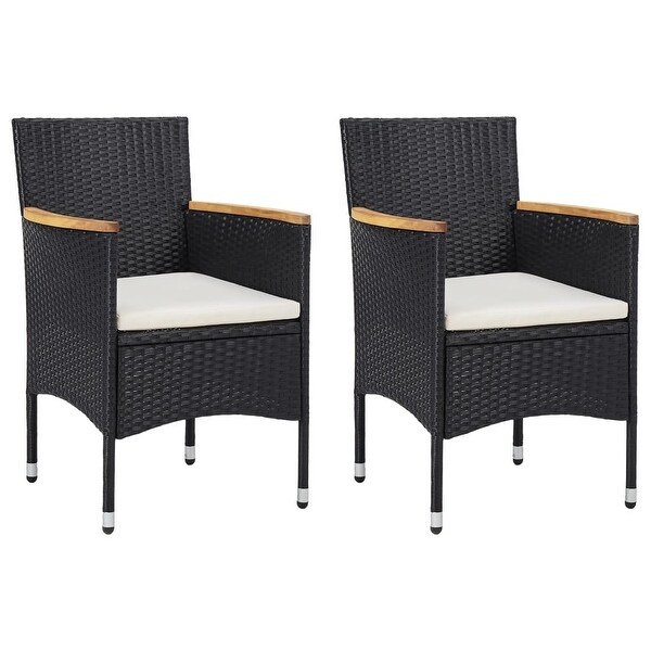 3 Piece Garden Dining Set Black Poly Rattan and Acacia Wood -  - 35105956