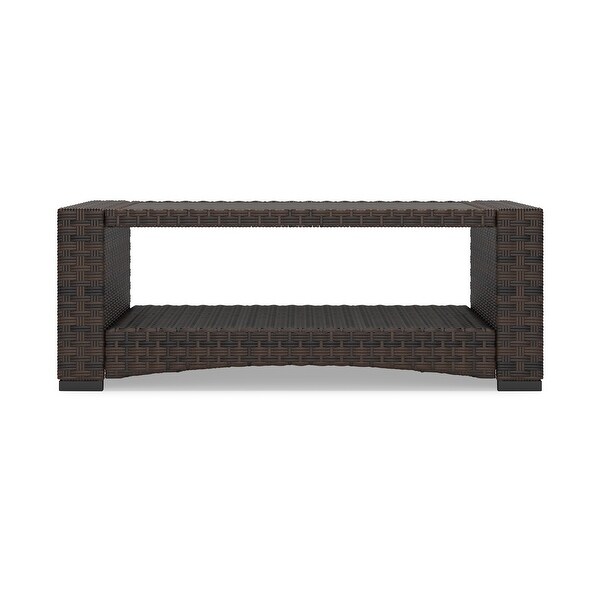 Zivi 44 Inch Outdoor Coffee Table，Resin Wicker，1 Bottom Shelf，Brown