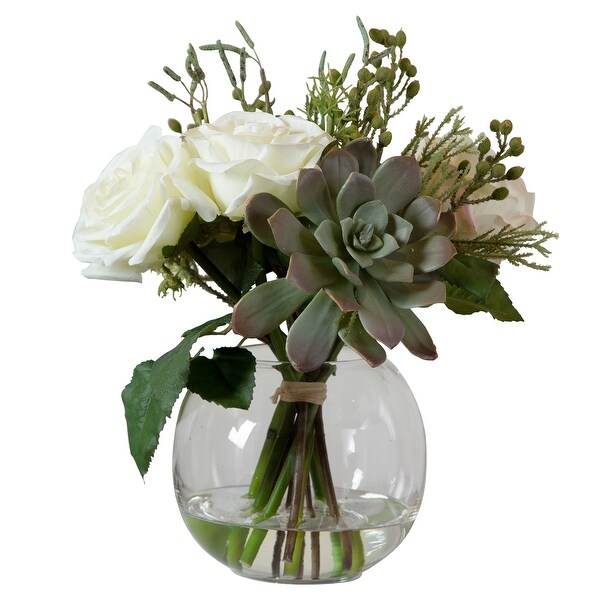 Floral Artificial Bouquet with Glass Bud Vase