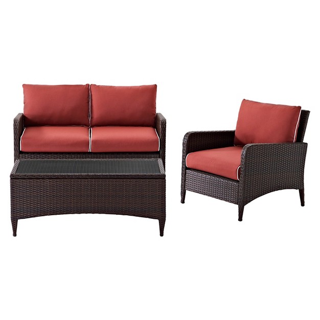 Kiawah 3 Piece Outdoor Wicker Seating Set Sangria Crosley