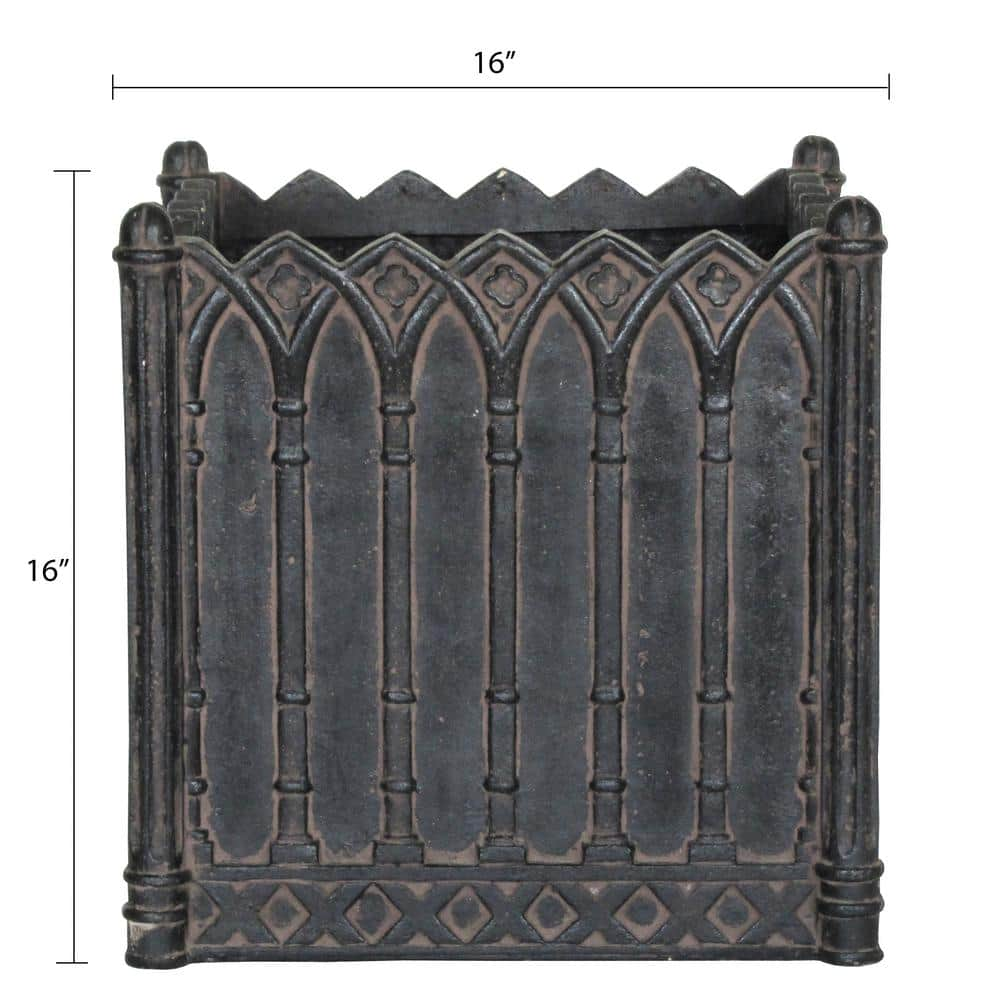 MPG 16 in. Square Charcoal Cast Stone Fiberglass Column Planter PF6292AC