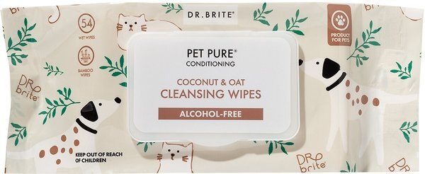 Dr. Brite Pet Pure Conditioning Coconut and Oat Cleansing Dog and Cat Wipes， 54 count