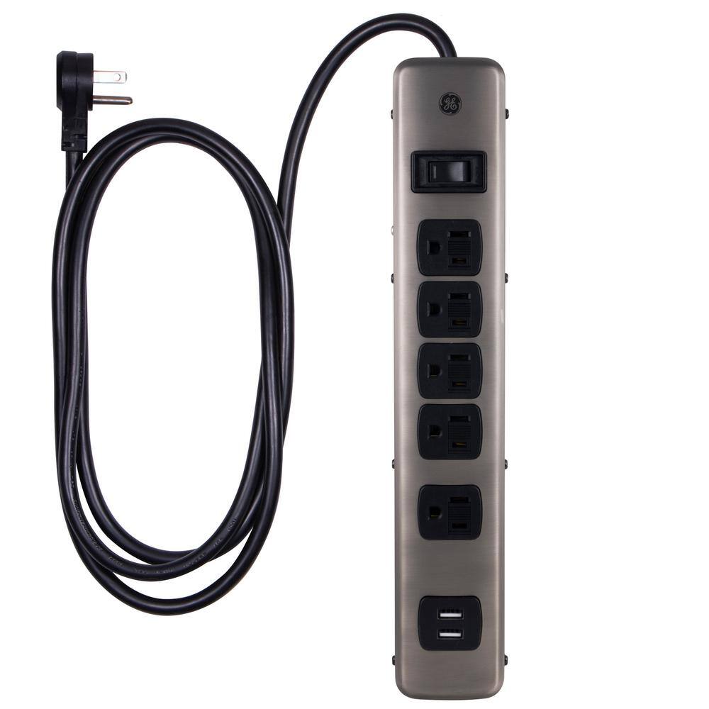 GE 5-Outlet 2-USB Port Surge Protector with 4 ft. Extension Cord Brushed Nickel 25428