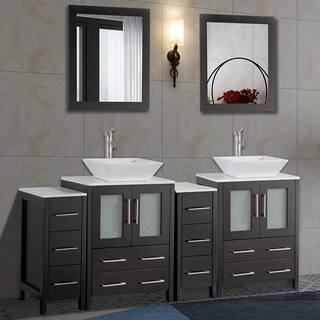 Vanity Art Ravenna 72 in. W Bathroom Vanity in Espresso with Double Basin in White Engineered Marble Top and Mirror VA3124-72E