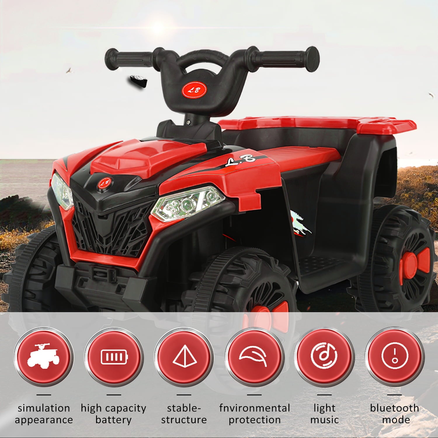 Track 7 Kids Ride on ATV,6V Mini Off-Road Battery Powered Motorized Quad for Kids,Electric Car for Toddlers,4-Wheeler Ride on Toy Car,Electric Vehilcle ATV,Lights,Horn,Music,USB,Age 2-4Years,Red