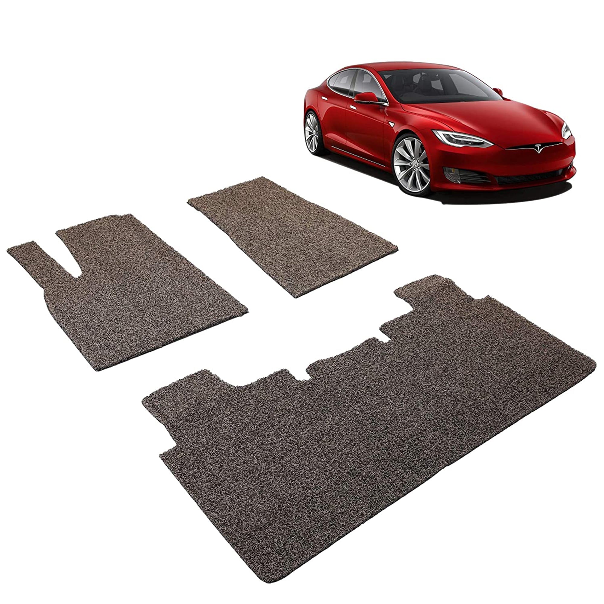 KARMAS PRODUCT Tesla Model S 5 Seats 3 Piece Car Accessories Floor Mats Set Waterproof and Dustproof All Weather Performance Plus Heavy Duty，Grey