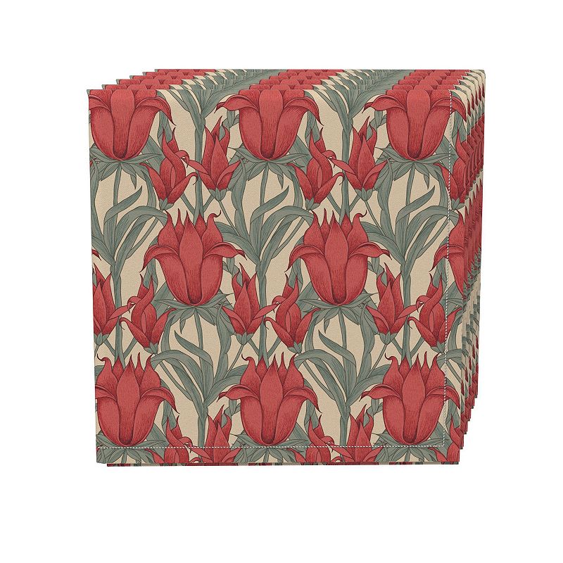 Napkin Set of 4， 100% Cotton， 20x20， Scarlet Red Flowers