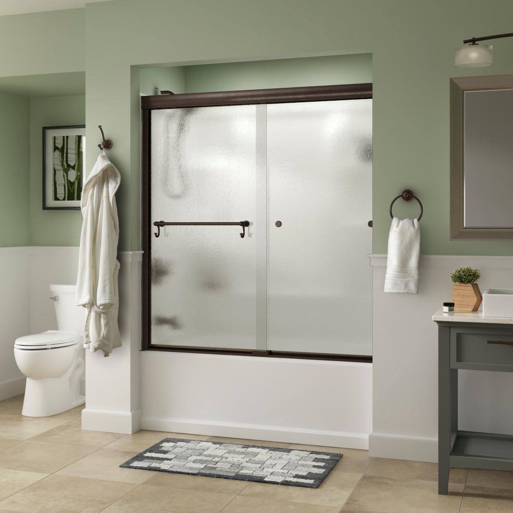 Delta Portman 60 in. x 58-18 in. Semi-Frameless Traditional Sliding Bathtub Door in Bronze with Rain Glass SD2832979