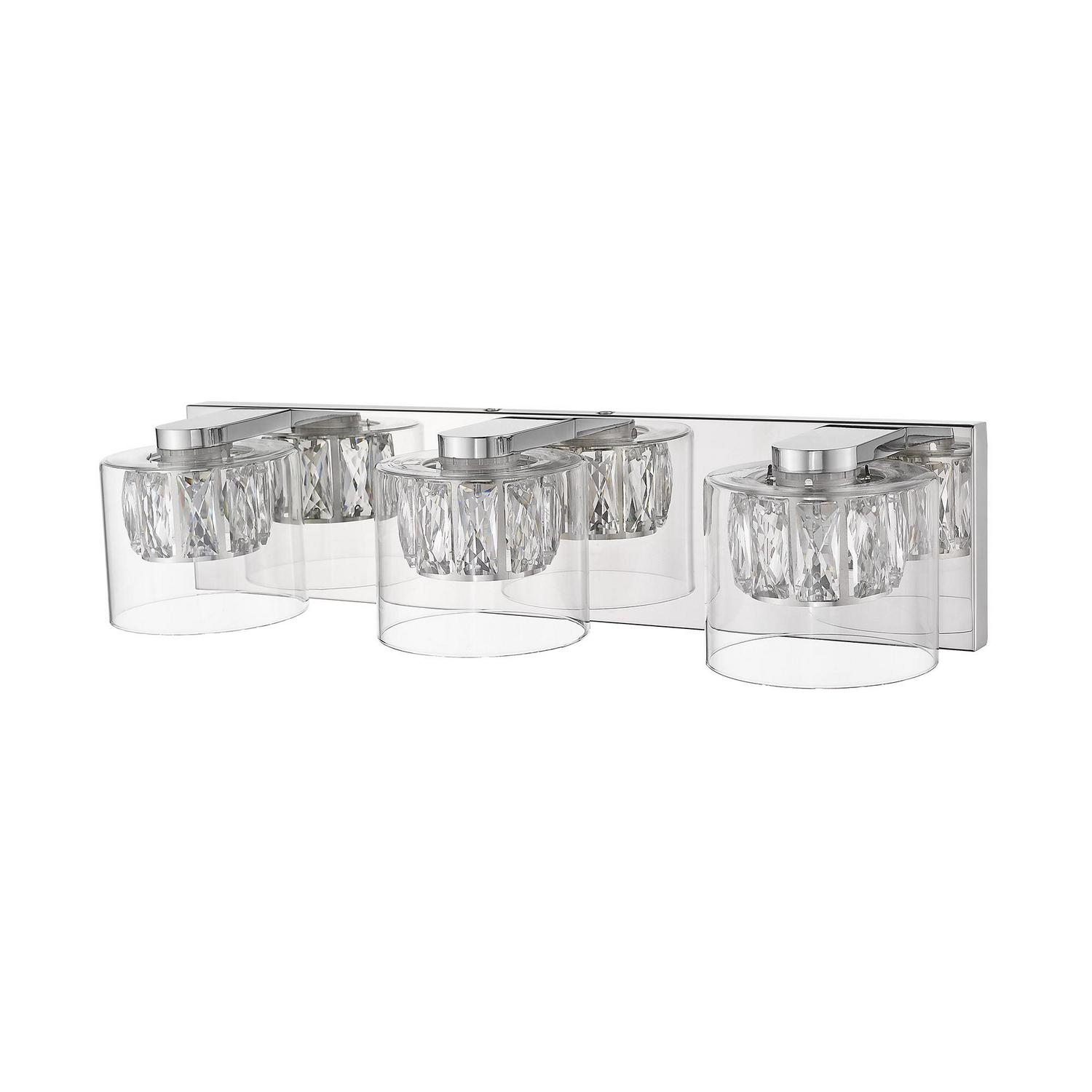 Ove Decors Cider III 8211 3 LED Light Vanity Wall Sconce with Glass Cylinder Shade and Crystal Finish  Crowdfused