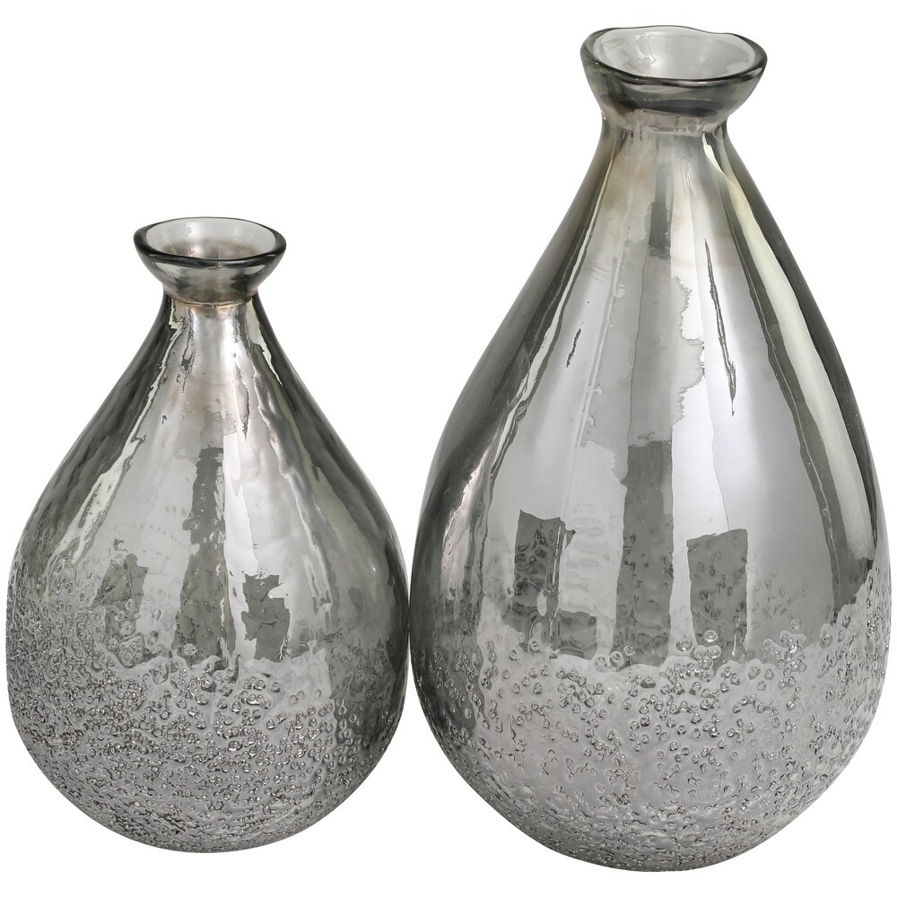 Gray Glass Textured Teardrop Vase (Set of 2)