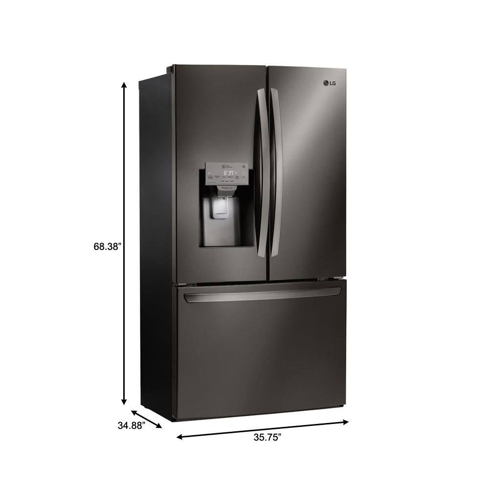 LG 26 cu. ft. French Door Smart Refrigerator with Ice and Water Dispenser in PrintProof Black Stainless Steel LFXS26973D