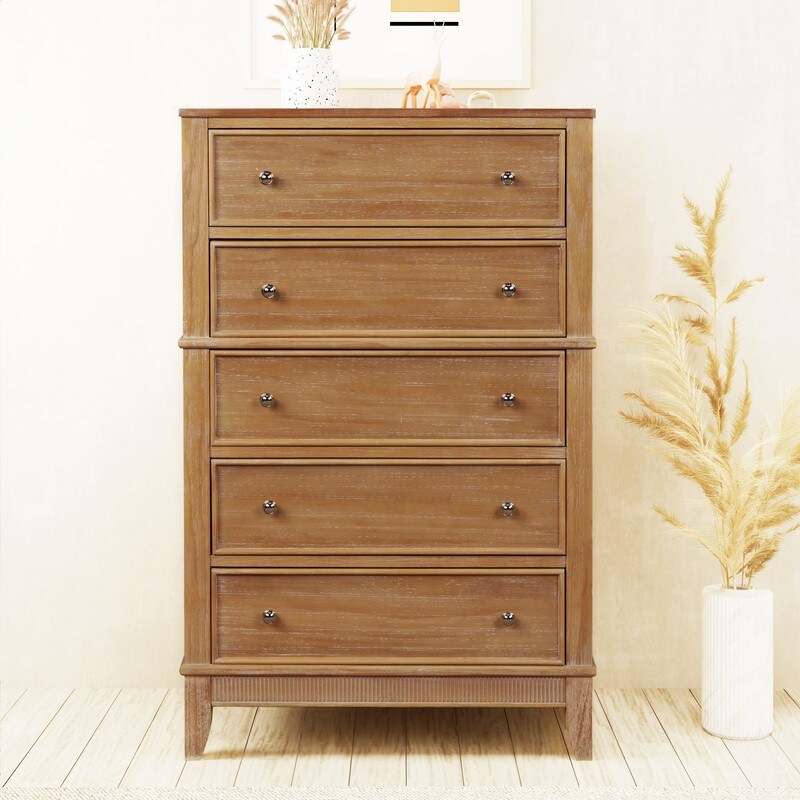 Chic Hazel 5 Drawers Chest Solid Wood for Bedroom Furniture