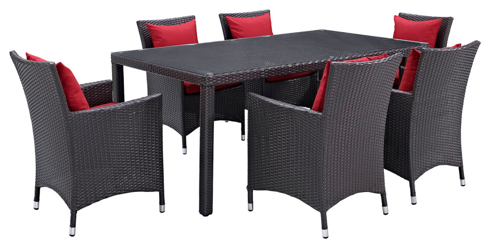 Espresso Red Convene 7 Piece Outdoor Patio Dining Set   Tropical   Outdoor Dining Sets   by GwG Outlet  Houzz