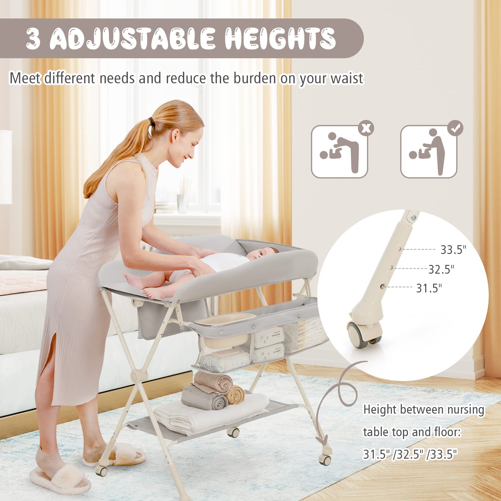 Costzon Portable Baby Changing Table, Foldable Diaper Changing Station