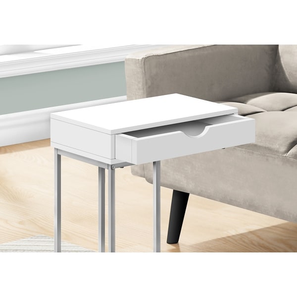 Accent Table， C-shaped， End， Side， Snack， Storage Drawer， Living Room， Bedroom， Metal， Laminate， Contemporary