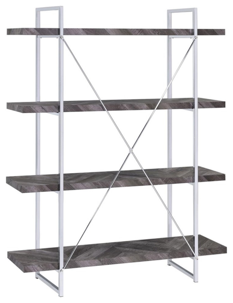 Coaster Grimma 4 shelf Wood Bookcase Rustic Gray Herringbone   Contemporary   Bookcases   by Homesquare  Houzz