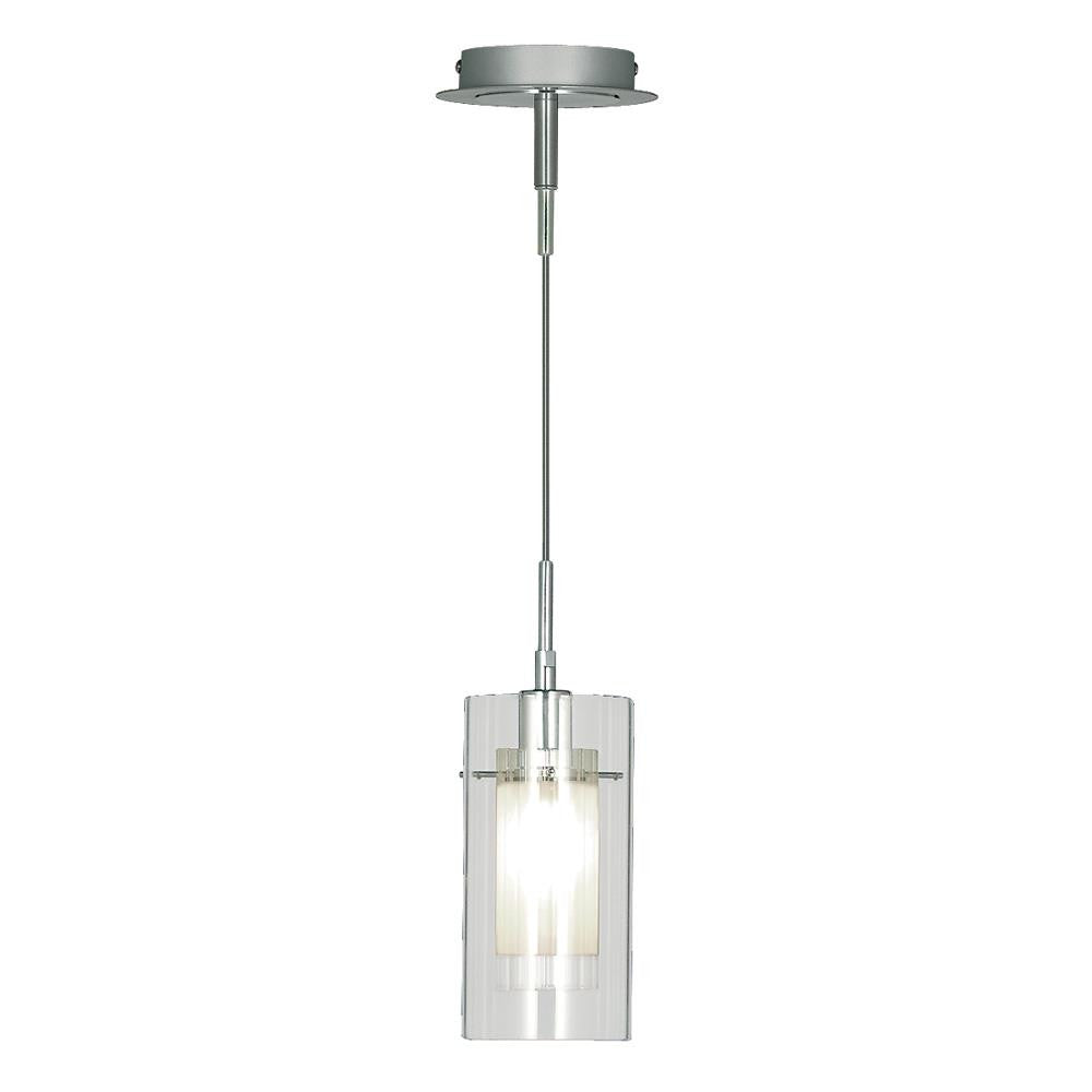 Searchlight 2301 Duo 1 Polished Chrome Modern Pendant Light with Double Clear Glass Shade