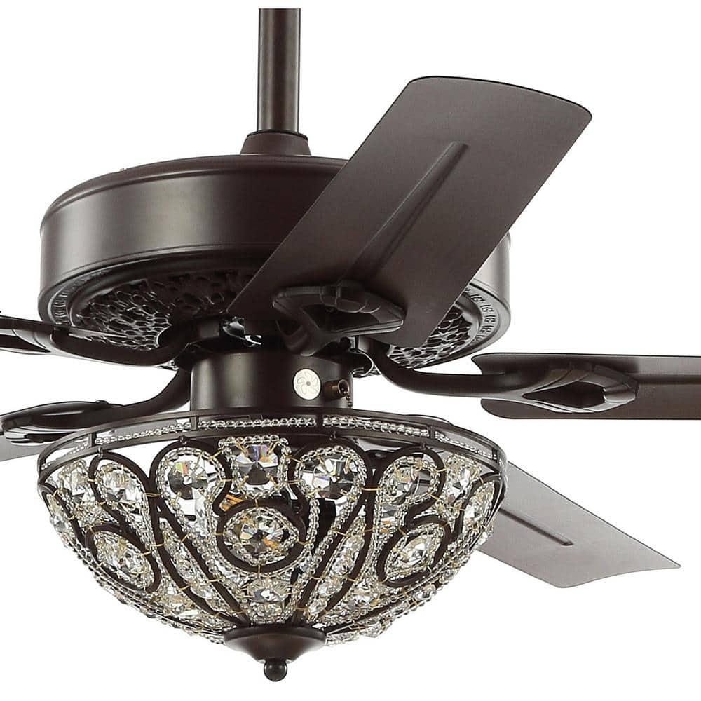 JONATHAN Y Ali 48 in Oil Rubbed Bronze 3Light Wrought Iron LED Ceiling Fan with Light and Remote