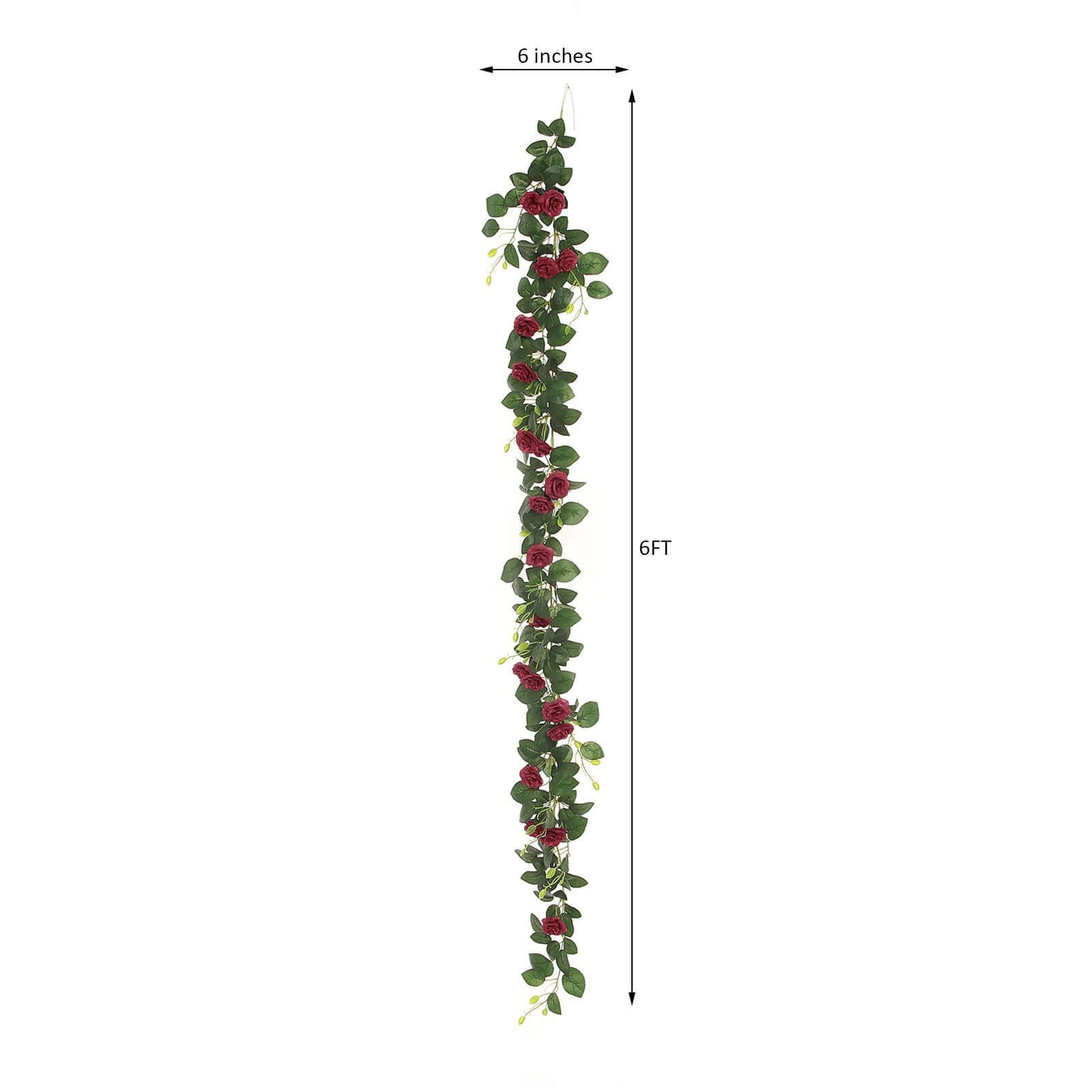 20 Burgundy Artificial Silk Roses Flower Garland, Hanging Vine 6ft