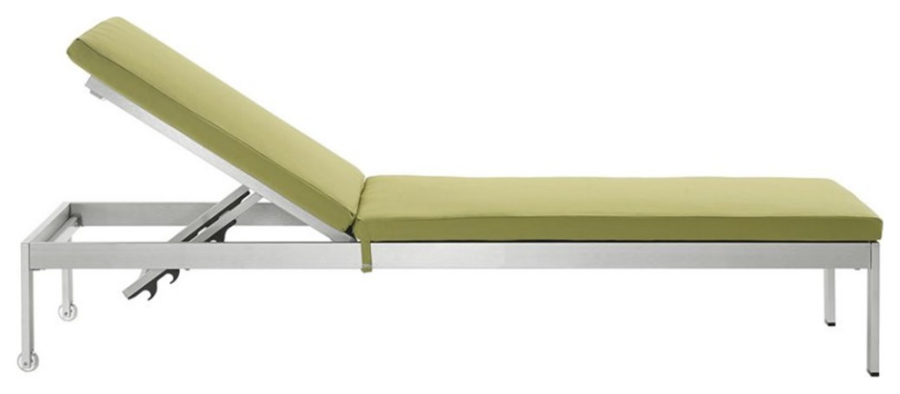 Pemberly Row Modern Aluminum Patio Chaise with Cushions in Green   Contemporary   Outdoor Chaise Lounges   by Homesquare  Houzz