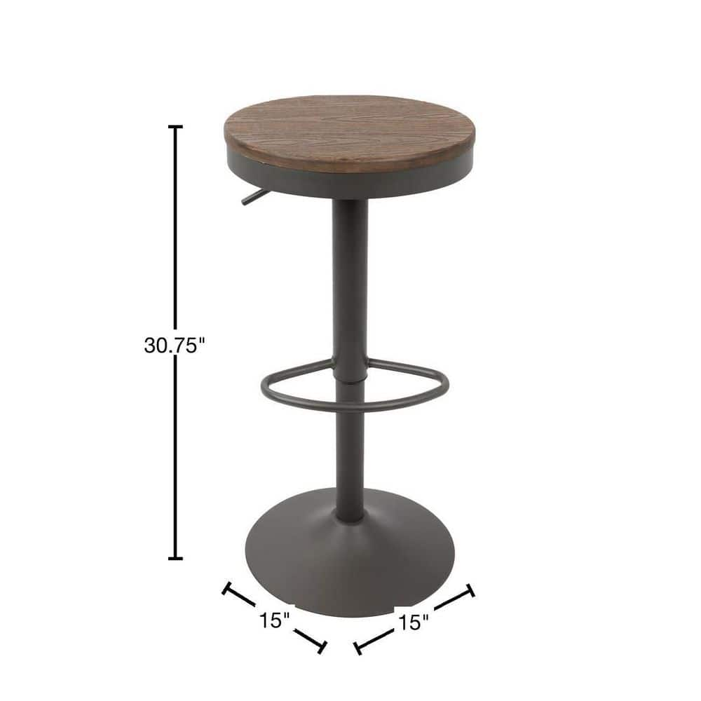 Lumisource Dakota Grey and Brown Adjustable Bar Stool (Set of 2) BS-DAK GY+BN2