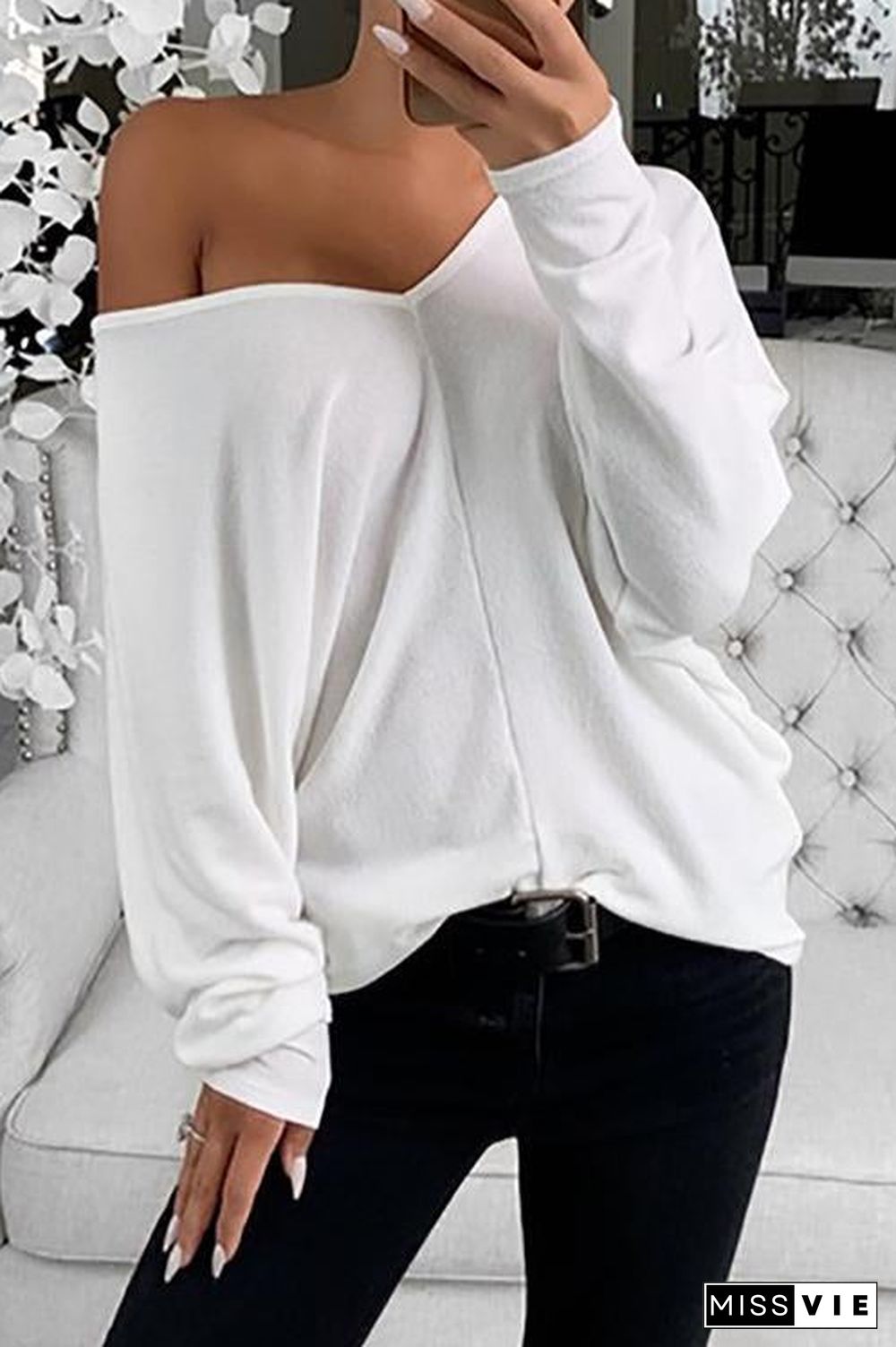 V Neck Long Sleeve Loose T Shirt