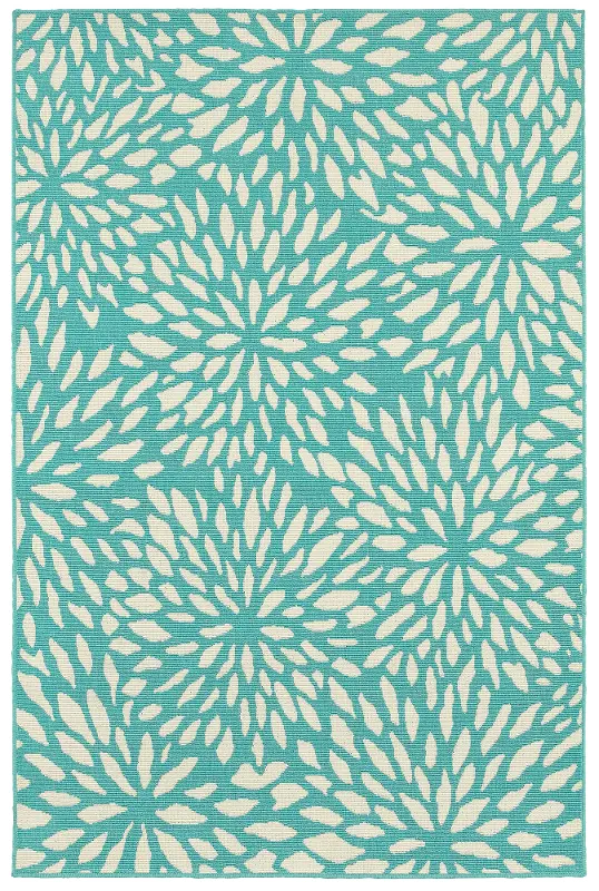 Meridian 5 x 8 Medium Abstract Floral Blue Indoor-Outdoor Rug